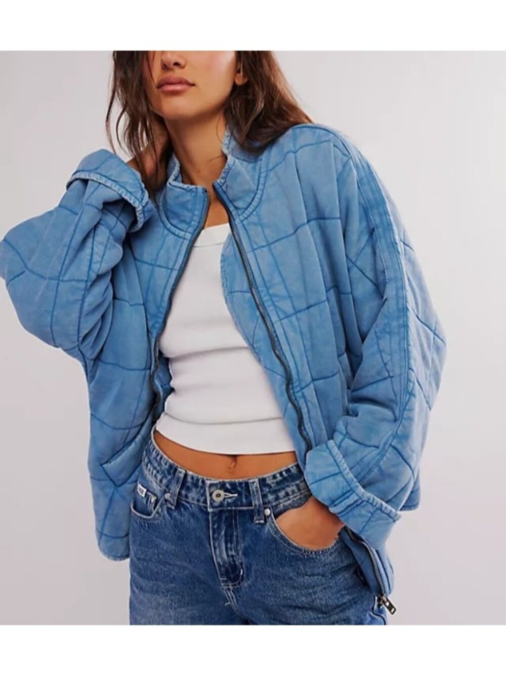 Free People Dolman Quilted Jacket Boho Chic Grunge Streetwear Oversized Womens M